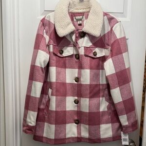 Koolaburra Pink and Cream Plaid Jacket with Faux Fur Collar